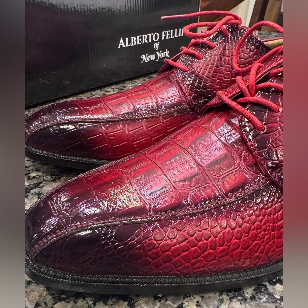 Alberto Fellini Faux Alligator Leather Oxford Mens 8.5 Red Dress Shoe Rockabilly - Picture 12 of 13